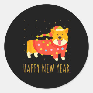 Blijde Hond Corgi Viert Nieuwjaar Knus Christma Ronde Sticker