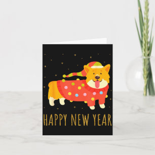 Blijde Hond Corgi Viert Nieuwjaar Knus Kerstmis Kaart