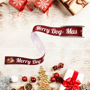 Blijde Hond -Mas Karmozijnrood Kersthond Liefhebbe Satijnen Lint
