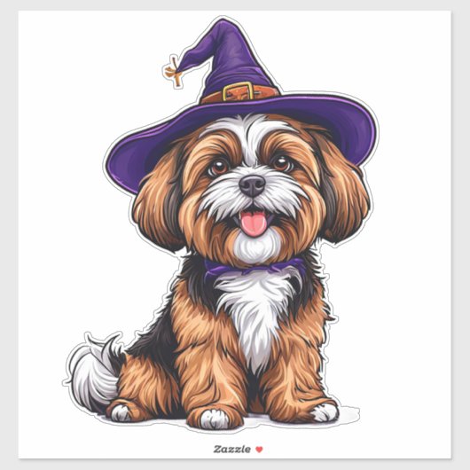 Blijde Hond met een Heksenhoed Sticker (Vel)