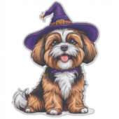 Blijde Hond met een Heksenhoed Sticker (Voorkant)