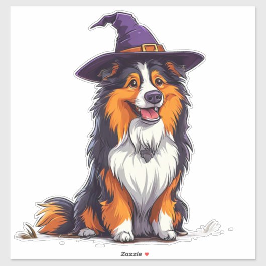 Blijde Hond met een Heksenhoed Sticker (Vel)