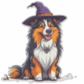Blijde Hond met een Heksenhoed Sticker (Voorkant)