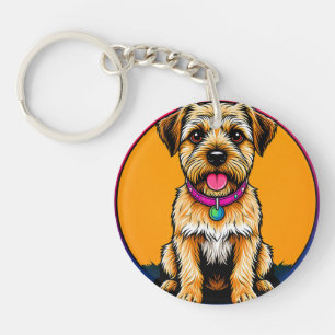 Blijde Hond Met Een Kleurrijke Halsband Sleutelhanger