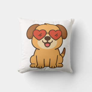 Blijde hond met hart zonnebril, huisdierenliefhebb kussen