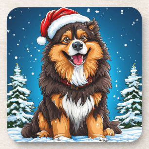 Blijde Hond met Kerstman Hoed Bier Onderzetter