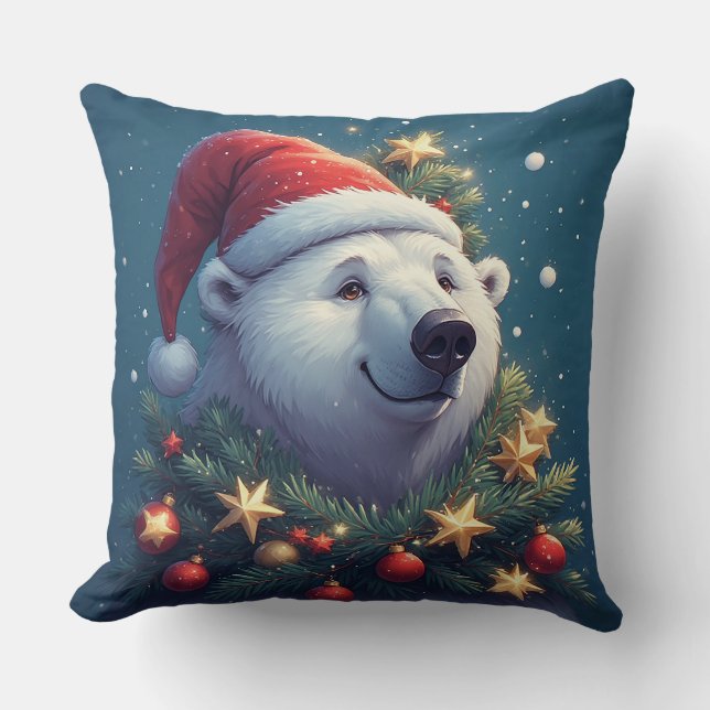 Blijde ijsbeer in kerstmuts kussen (Voorkant)