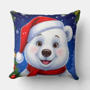 Blijde ijsbeer in kerstmuts kussen