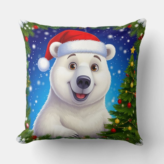 Blijde ijsbeer in kerstmuts kussen (Voorkant)