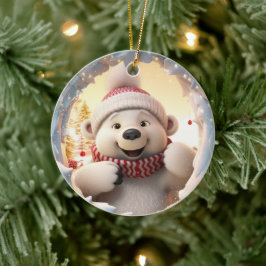 Blijde ijsbeer. Kerst ijsbeer. Keramisch Ornament