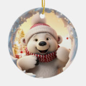 Blijde ijsbeer. Kerst ijsbeer. Keramisch Ornament (Voorkant)