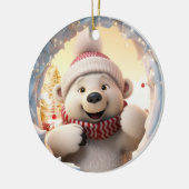 Blijde ijsbeer. Kerst ijsbeer. Keramisch Ornament (Links)