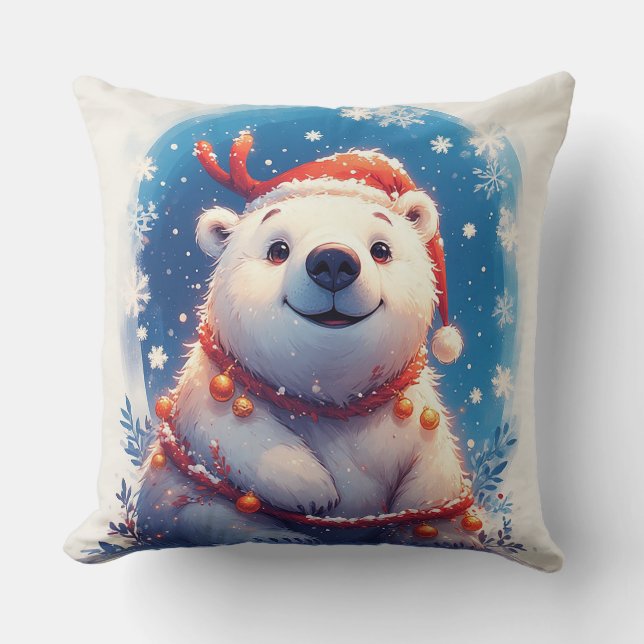 Blijde ijsbeer met kerstmuts kussen (Voorkant)