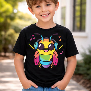 Blijde kakkerlak met koptelefoon die naar muziek l t-shirt