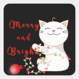 Blijde Kat die Speelt met LED Licht | Schattige Ke Vierkante Sticker