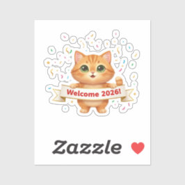 Blijde Kat met Nieuwjaarsbanner Welkom 2026 Sticker