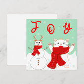 Blijde Kat Met Sneeuwman | Cute Kerstkaart (Voorkant / Achterkant)