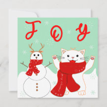 Blijde Kat Met Sneeuwman | Cute Kerstkaart