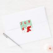Blijde Kat Met Sneeuwman | Leuke Kerststicker Vierkante Sticker (Envelop)