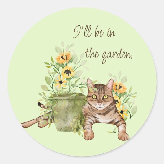 Blijde kat omringd door zonnebloemen ronde sticker (Voorkant)