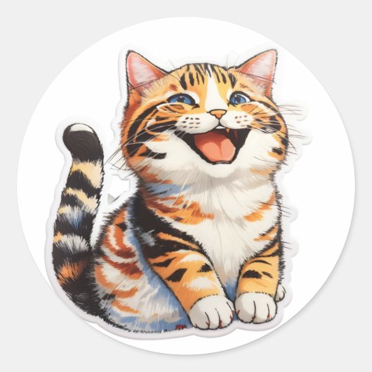 Blijde Kat Ronde Sticker (Voorkant)