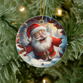 Blijde kerstman die geniet van de winter. keramisch ornament
