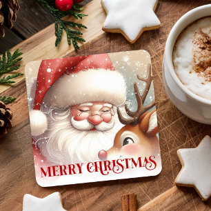Blijde Kerstman en Rendier Festive Kerst Coasters Kartonnen Onderzetters