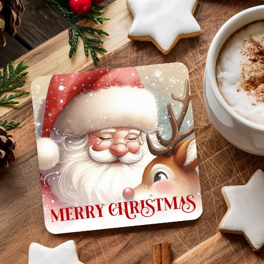 Blijde Kerstman en Rendier Festive Kerst Coasters Kartonnen Onderzetters