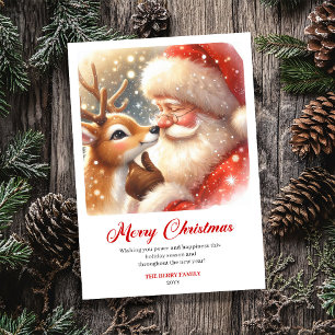 Blijde Kerstman en Rendier Klassieke Kerstgroet Feestdagenkaart