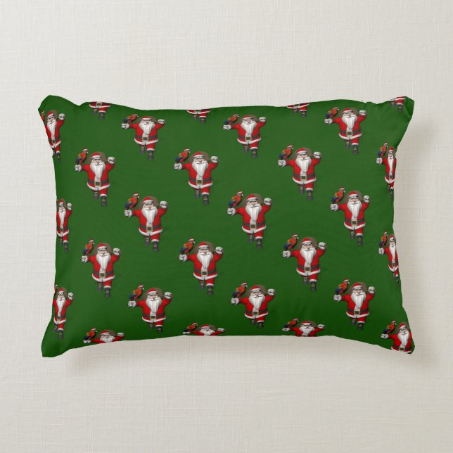 Blijde Kerstman Geleide Door Rode Ara Decoratief Kussen (Voorkant)