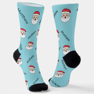 Blijde Kerstman Hoofden Met Aangepast Naampatroon Sokken