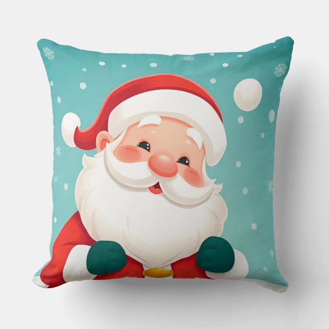 Blijde Kerstman in Besneeuwde Winter Scène Kussen (Voorkant)