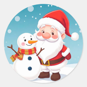 Blijde Kerstman in Besneeuwde Winter Scène Ronde Sticker