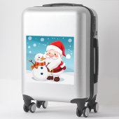 Blijde Kerstman in Besneeuwde Winter Scène Sticker (Koffer)