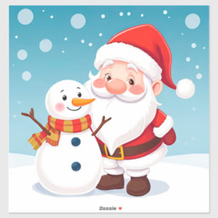 Blijde Kerstman in Besneeuwde Winter Scène Sticker