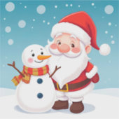 Blijde Kerstman in Besneeuwde Winter Scène Sticker (Voorkant)