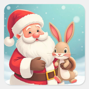 Blijde Kerstman in Besneeuwde Winter Scène Vierkante Sticker
