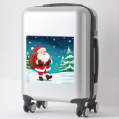 🎅 Blijde Kerstman loopt in wintersneeuw ❄️ Sticker (Koffer)