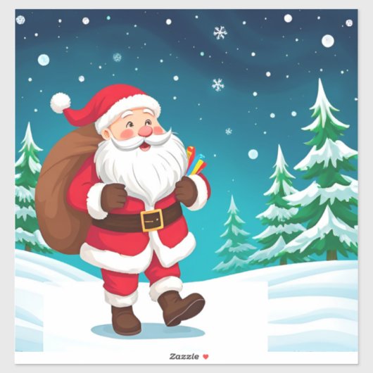 🎅 Blijde Kerstman loopt in wintersneeuw ❄️ Sticker (Vel)