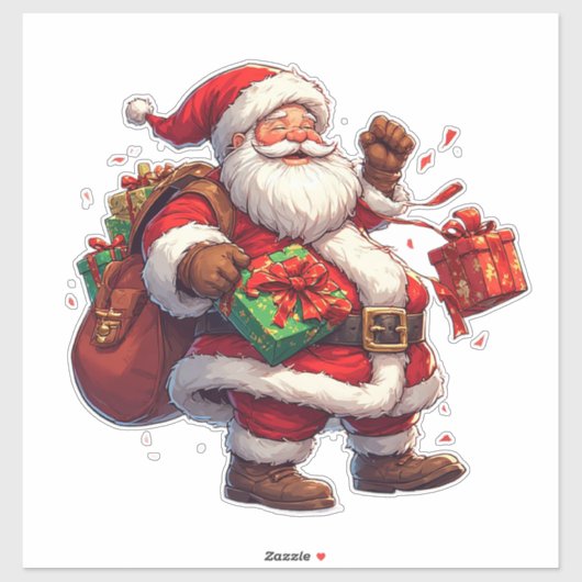 Blijde Kerstman Met Cadeaus Sticker (Vel)