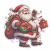Blijde Kerstman Met Cadeaus Sticker (Voorkant)