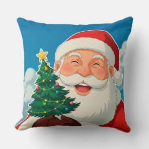Blijde Kerstman met een Kleine Kerstboom Kussen