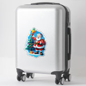 Blijde Kerstman met een Kleine Kerstboom Sticker (Koffer)