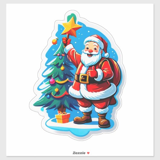 Blijde Kerstman met een Kleine Kerstboom Sticker (Vel)