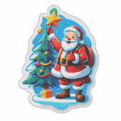 Blijde Kerstman met een Kleine Kerstboom Sticker (Voorkant)