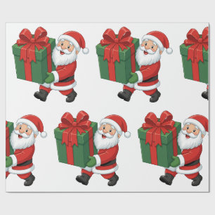 Blijde Kerstman met grote kerstcadeau doos Cadeaupapier