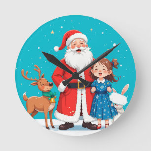 Blijde Kerstman met sneeuwmaagd Ronde Klok