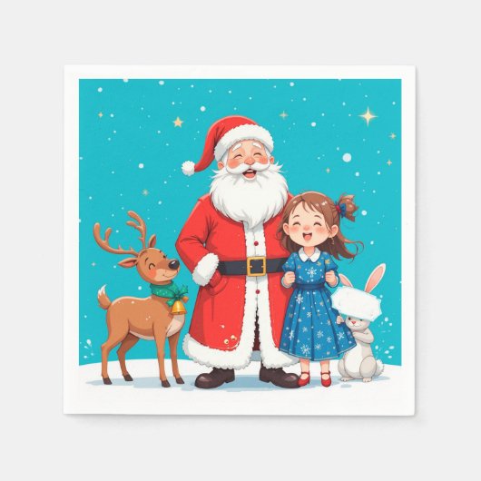 Blijde Kerstman met Sneeuwmaagd Servet (Voorkant)