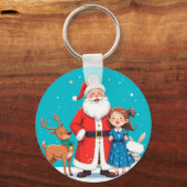 Blijde Kerstman met sneeuwmaagd Sleutelhanger (Achterkant)