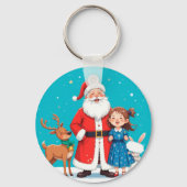 Blijde Kerstman met sneeuwmaagd Sleutelhanger (Achterkant)